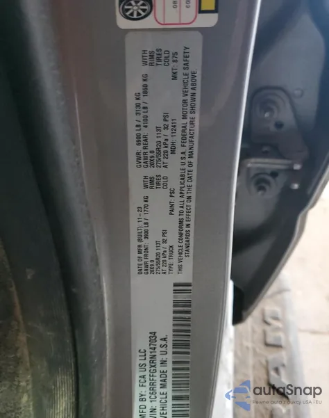 2024 Ram 1500 Big Horn/Lone Star z USA, uszkodzony, nr VIN 1C6RRFFGXRN147034